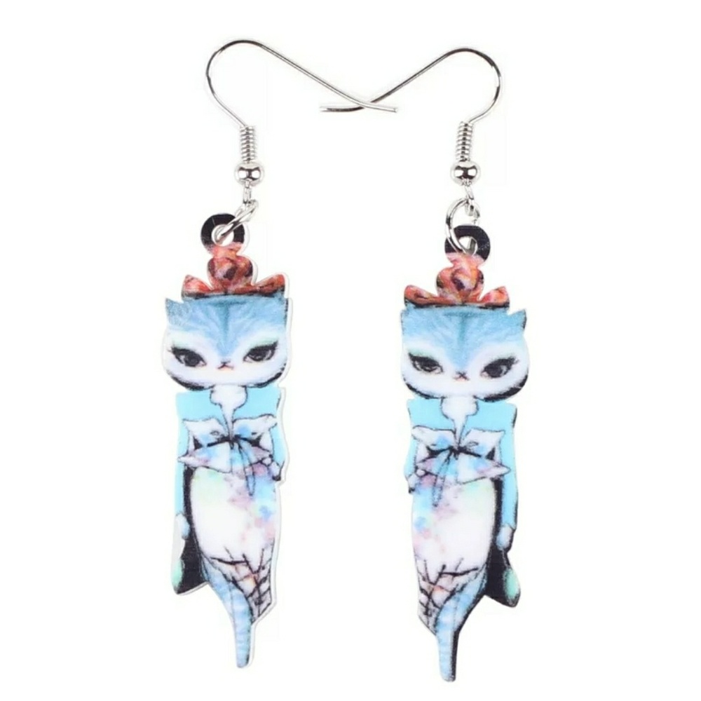 Blue fox bonsny acrylic earrings